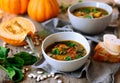 Tuscan white bean and butternut squash soup.style rustic Royalty Free Stock Photo