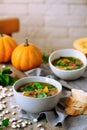 Tuscan white bean and butternut squash soup.style rustic Royalty Free Stock Photo