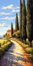 Tuscany Coastal Road Artwork: Serenity And Elegance In Watercolor