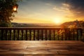 Tuscany dreams Wooden backdrop, blurred balcony, and sunsets warm embrace