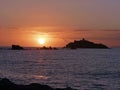 Italy, Tuscany, Grosseto, Punta Ala, view of the Sparrow Island or also called Troy at sunset
