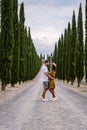 Tuscany Italy, Perfect Road Avenue through cypress trees ideal Tuscan landscape Royalty Free Stock Photo