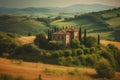 Tuscany landscape with cypresses and old house. Italy generative ai Royalty Free Stock Photo