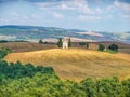 Tuscany landscape with famous Cappella della Madonna di Vitaleta in Val d'Orcia, Italy Royalty Free Stock Photo