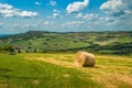 Tuscany landscape with hay bales in the field, Italy Royalty Free Stock Photo