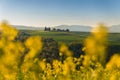 Tuscany landscape on the hill with a little chapel of Madonna d Royalty Free Stock Photo