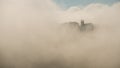 Tuscany landscape with mist in the morning ,spring time ,agriculture crop and farming house