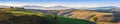 Tuscany landscape panorama at sunrise with a chapel of Madonna d