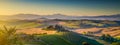 Tuscany landscape panorama at sunrise, Val d'Orcia, Italy Royalty Free Stock Photo