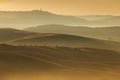 Tuscany landscape at sunrise. Typical for the region tuscan farmhouse, hills, vineyard. Italy Fresh Green tuscany landscape Royalty Free Stock Photo