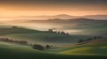 Tuscany landscape at sunset, Italy. Sunrise over rolling hills. Royalty Free Stock Photo
