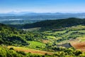 Tuscany landscape at sunset. Tuscan farm house, vineyard, hills. Royalty Free Stock Photo