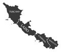 Tuscany - Lazio - Campania - Basilicata region map Italy