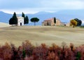 Tuscany, Maremma, view of the Tuscan countryside and the Chapel of Our Lady of Vitaleta, San Quirico d`Orcia Royalty Free Stock Photo