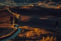 Tuscany, panoramic landscape with famous farmhouse rolling hills