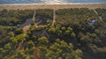 Tuscany pines forest landscape and Ligurian Sea beach. view from drone