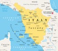 Tuscany, region in central Italy, with Tuscan Archipelago, political map Royalty Free Stock Photo