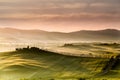 Tuscany road with cypress trees at sunst morning, Val d`Orcia, Royalty Free Stock Photo