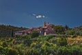Tuscany rolling hills of and around Scrofiano small rural hill village landscape. Green farm fields. Italy Royalty Free Stock Photo