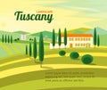 Tuscany Rural Landscape with Houses Banner . Vector Royalty Free Stock Photo