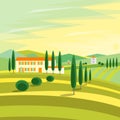 Tuscany Rural Landscape with Houses. Vector Royalty Free Stock Photo