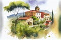 Tuscany scene lanscape Tuscan watercolor watercolour