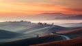Tuscany Sunrise: Emotive Fields Of Color And Curvature Define The Landscape