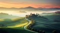 Tuscany Sunrise: Mind-bending Murals And Misty Atmosphere In Dreamlike Italy Royalty Free Stock Photo