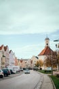 Tussling, Bavaria, Germany. November 2, 2019. The town street and colored houses