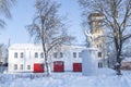 View of the monument to V.I. Lenin and the fire department building, Tutaev