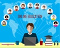 Tutor and online education group on the world map background Royalty Free Stock Photo