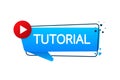 Tutorial button on white background. Online education. Play online. Logo, label Royalty Free Stock Photo