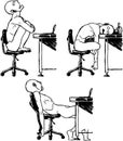 Tutorial of drawing body. Drawn nude man on a chair at a computer table Royalty Free Stock Photo