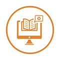 Tutorial, elearning, multimedia, ebook, video icon. Orange vector sketch