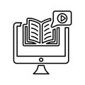 Tutorial, elearning, multimedia, ebook, video outline icon. Line art sketch Royalty Free Stock Photo