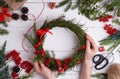 Tutorial easy Christmas wreath of blueberry branches. Step by step instruction