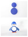 tutorial, Two blue plastic bottle caps repurposed into a penguin figure with drawn face and paper wings. Perfect for Royalty Free Stock Photo