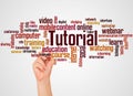 Tutorial word cloud and hand with marker concept Royalty Free Stock Photo