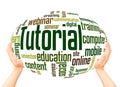 Tutorial word cloud hand sphere concept Royalty Free Stock Photo