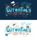 Tutorials web page banner concept with thin line flat design