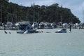 2022 Tutukaka boats in marina destroyed by tsunami from Tonga. Royalty Free Stock Photo