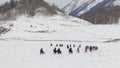 Tuva men competing in a horse racing competition in the Altai mountains in China