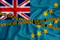 Tuvalu flag, the Don`t Cross the Line mark and the location tape. Crime concept, police investigation, quarantine. 3d rendering