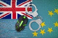 Tuvalu flag and handcuffed computer mouse. Combating computer crime, hackers and piracy