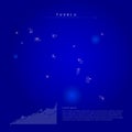 Tuvalu illuminated map with glowing dots. Dark blue space background. Vector illustration