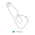 Tuvalu Islands map line, linear thin vector simple outline and flag. Black on white