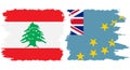 Tuvalu and Lebanon grunge flags connection vector