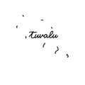 Tuvalu outline map with the handwritten country name. Continuous line drawing of patriotic home sign