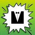 Tuxedo with bow silhouette. Black Icon on white popart Splash at green background with white spots. Illustration Royalty Free Stock Photo