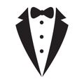 Tuxedo and bow tie icon vector service dinner jacket waiter suit sign for graphic design, logo, website, social media, mobile app Royalty Free Stock Photo